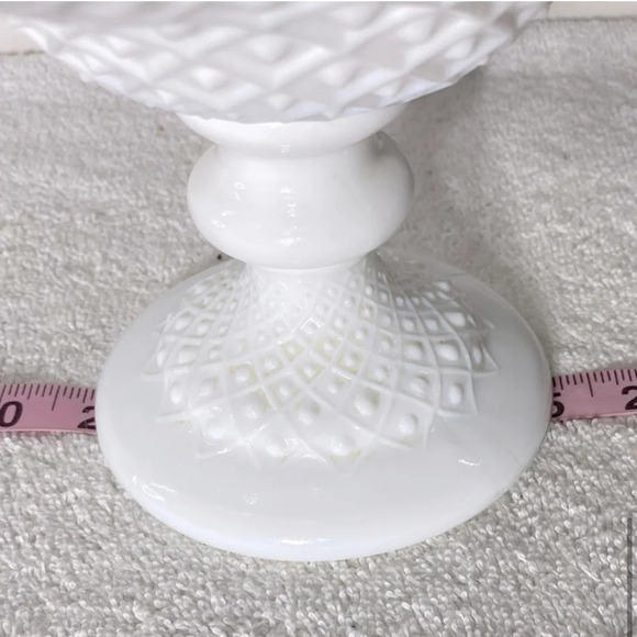 Vintage Fenton Milk Glass Hobnail Ruffle Edge Pedestal Compote Candle Holder - Picture 13 of 15